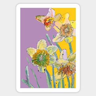 Abstract Yellow Daffodil Watercolor Pattern on Lilac Sticker